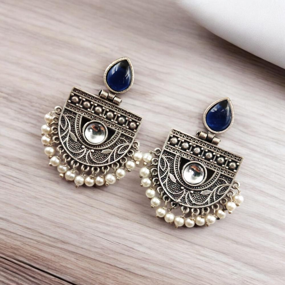 Maharani Jewels Oxidised Plated Pota Stone Dangler Earrings