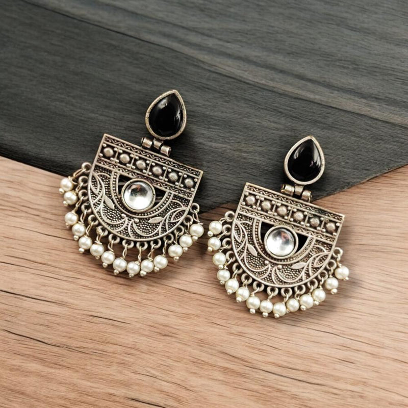 Maharani Jewels Oxidised Plated Pota Stone Dangler Earrings