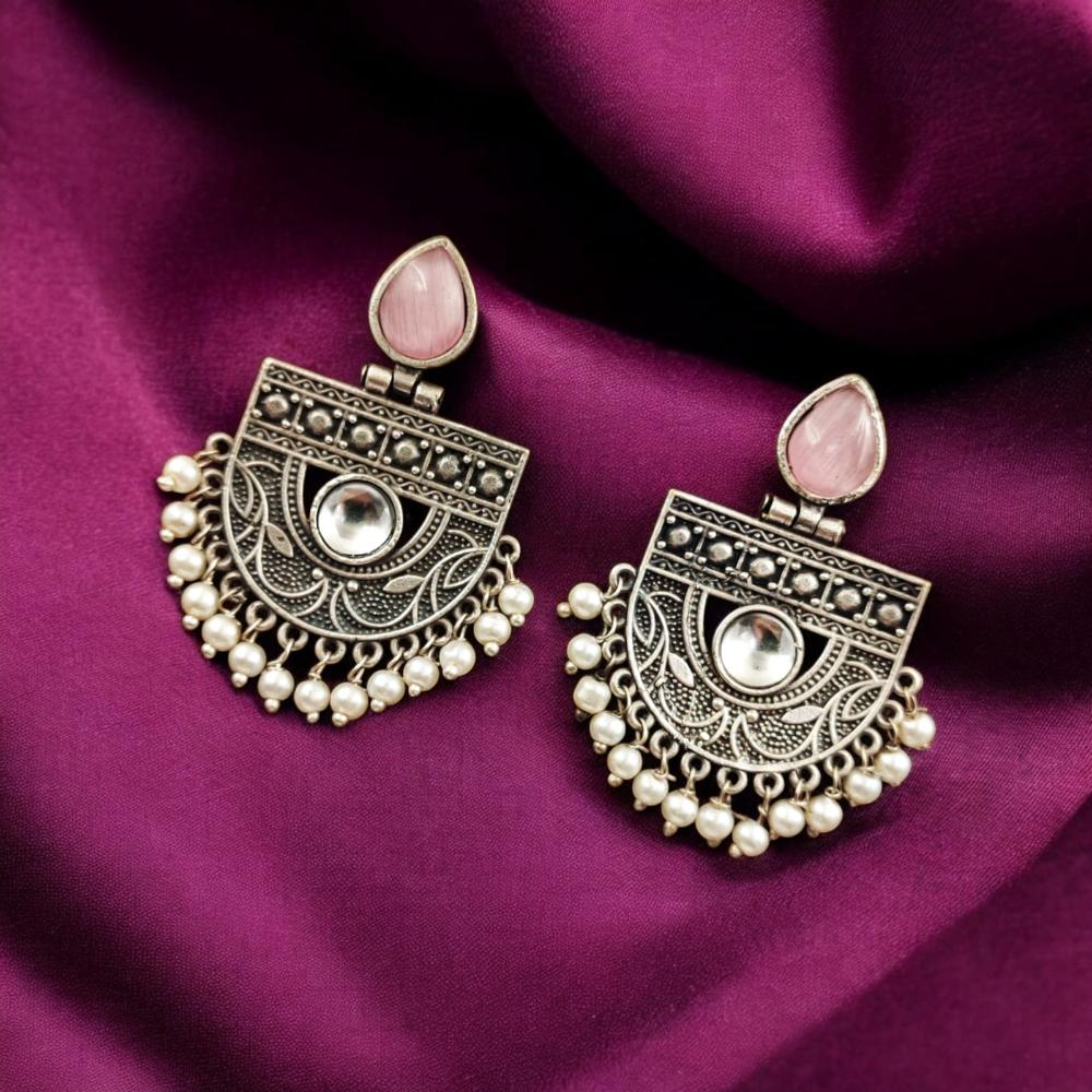 Maharani Jewels Oxidised Plated Pota Stone Dangler Earrings