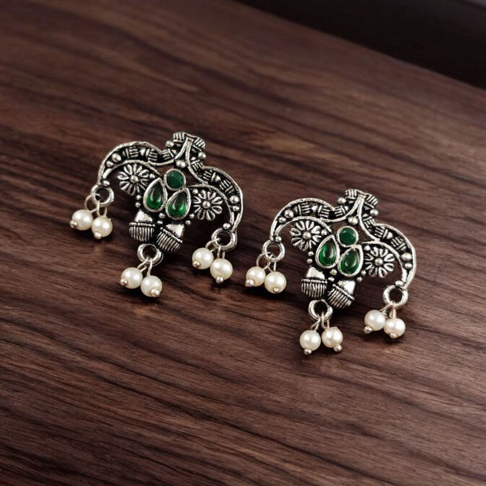 Maharani Jewels Oxidised Plated Pota Stone Dangler Earrings