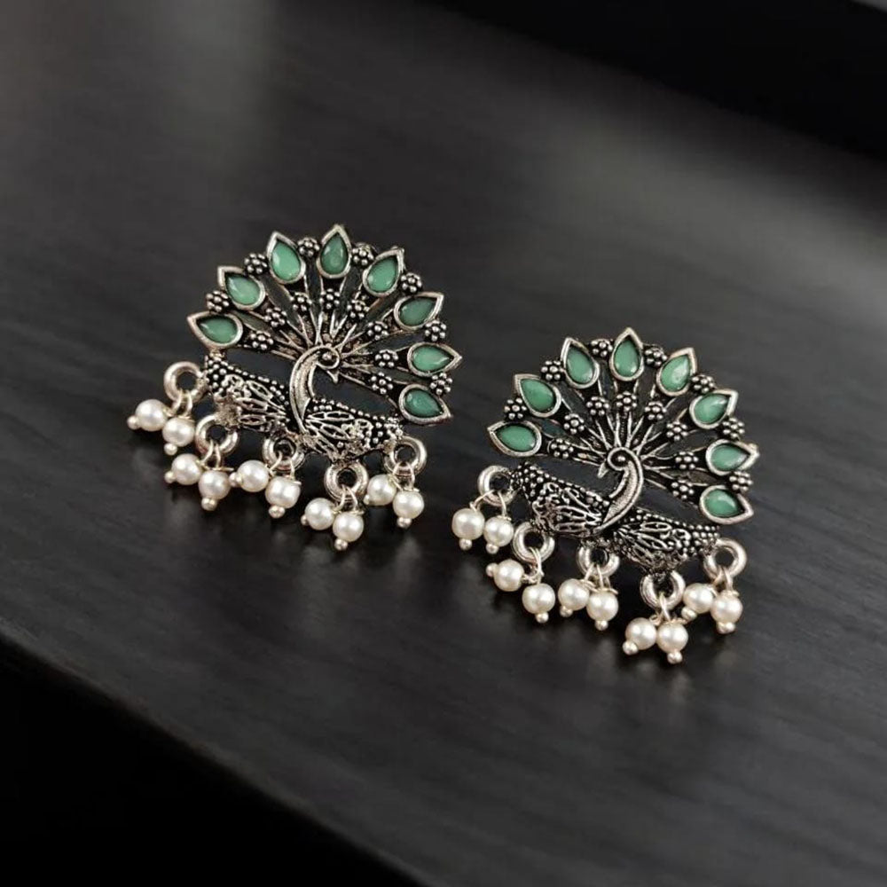 Maharani Jewels Oxidised Plated Pota Stone Dangler Earrings