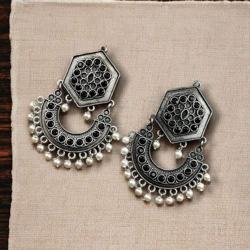 Maharani Jewels Oxidised Plated Pota Stone Dangler Earrings