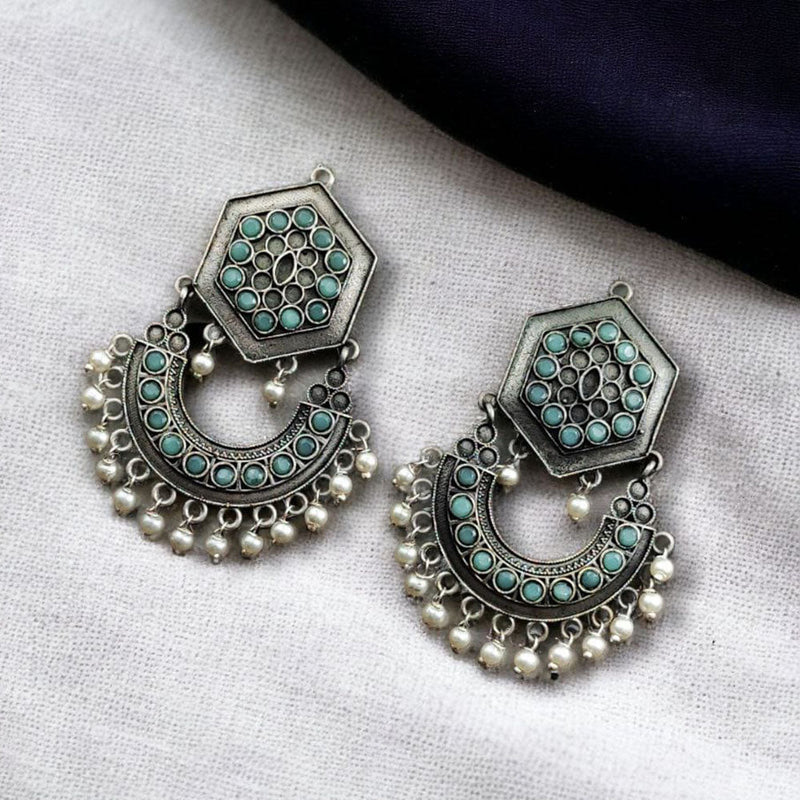 Maharani Jewels Oxidised Plated Pota Stone Dangler Earrings