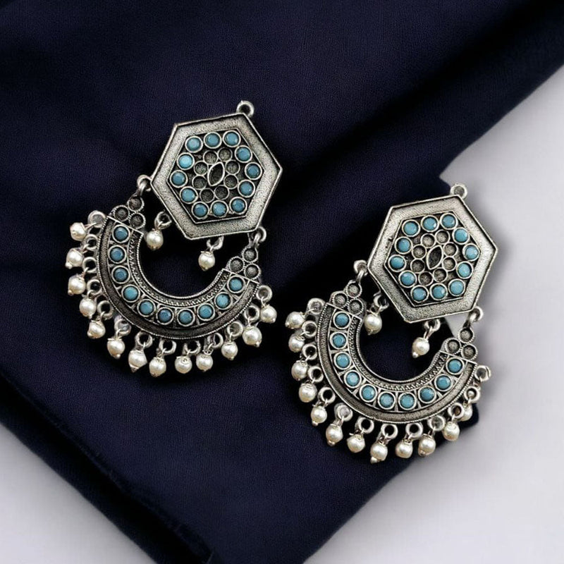 Maharani Jewels Oxidised Plated Pota Stone Dangler Earrings