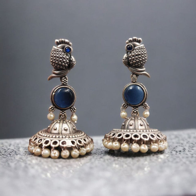 Maharani Jewels Oxidised Plated Pota Stone And Pearl Jhumki Earrings