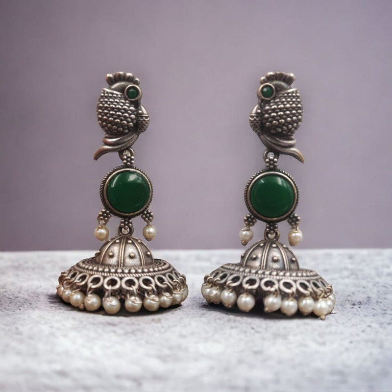 Maharani Jewels Oxidised Plated Pota Stone And Pearl Jhumki Earrings