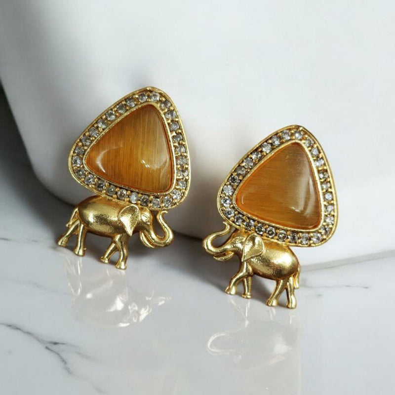 Maharani Jewels Gold Plated Austrian Stone Elephant Shape Dangler Earrings