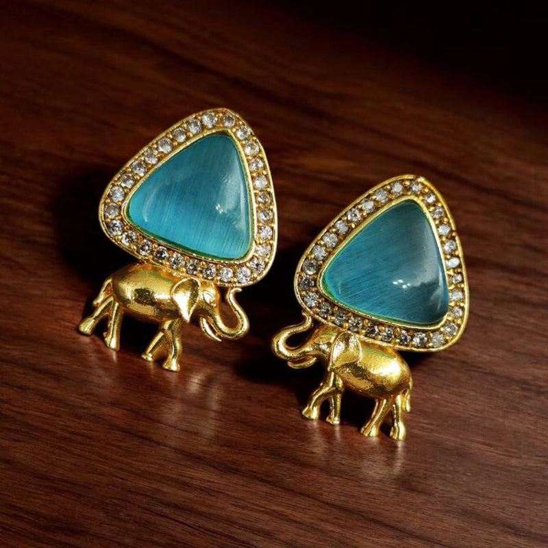 Maharani Jewels Gold Plated Austrian Stone Elephant Shape Dangler Earrings