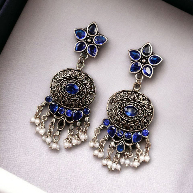 Maharani Jewels Oxidised Plated Pota Stone Dangler Earrings