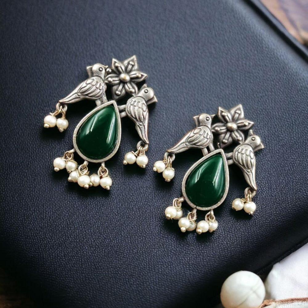 Maharani Jewels Oxidised Plated Pota Stone Dangler Earrings