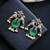 Maharani Jewels Oxidised Plated Pota Stone Dangler Earrings