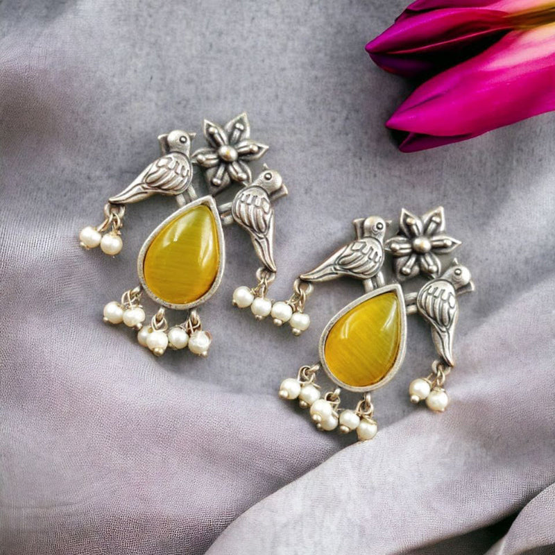 Maharani Jewels Oxidised Plated Pota Stone Dangler Earrings