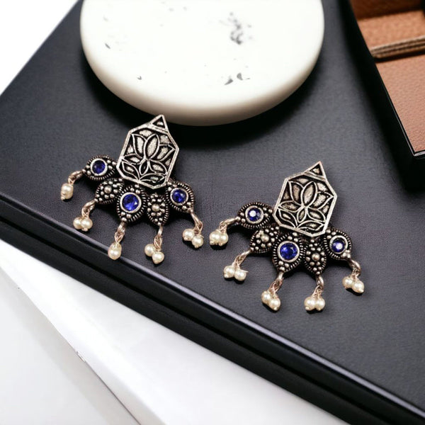 Maharani Jewels Oxidised Plated Pota Stone Dangler Earrings