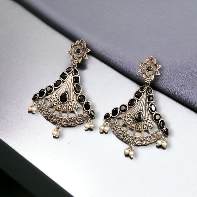 Maharani Jewels Oxidised Plated Pota Stone Dangler Earrings