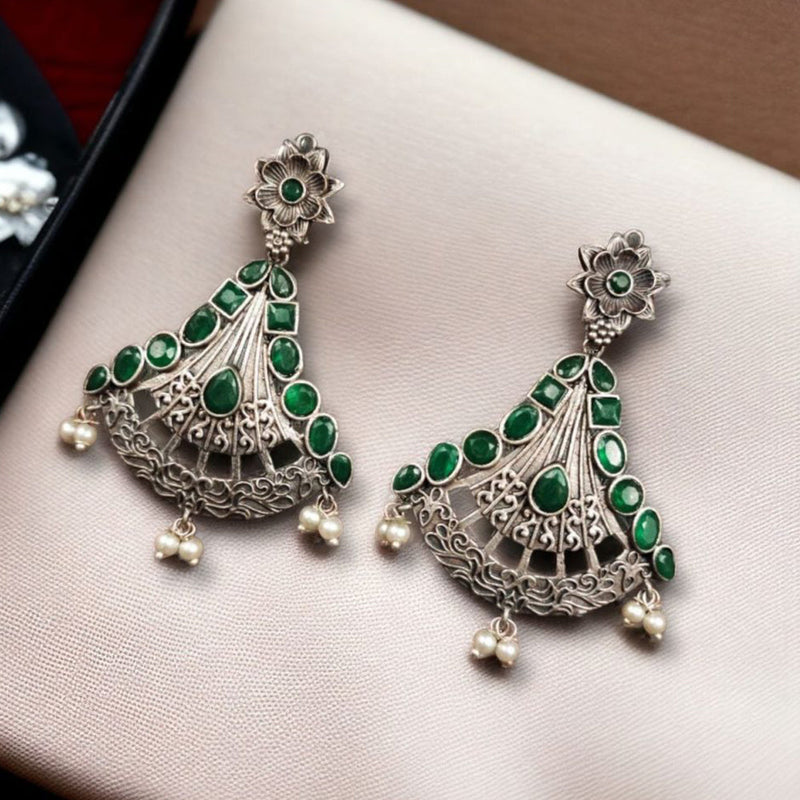 Maharani Jewels Oxidised Plated Pota Stone Dangler Earrings