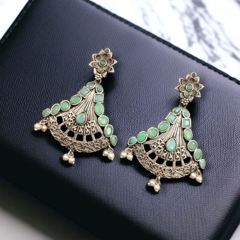 Maharani Jewels Oxidised Plated Pota Stone Dangler Earrings