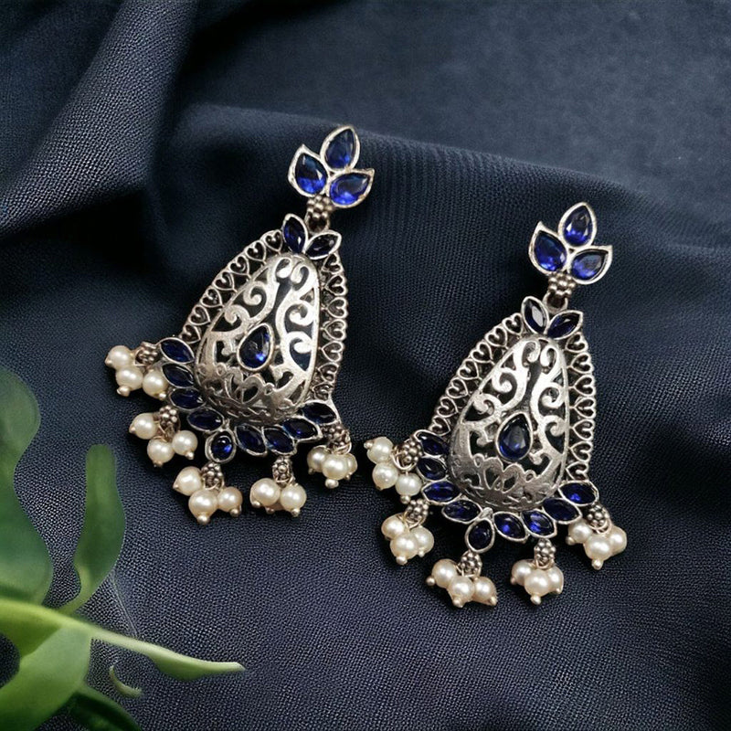 Maharani Jewels Oxidised Plated Pota Stone Dangler Earrings