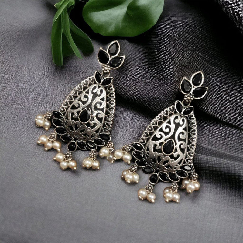 Maharani Jewels Oxidised Plated Pota Stone Dangler Earrings