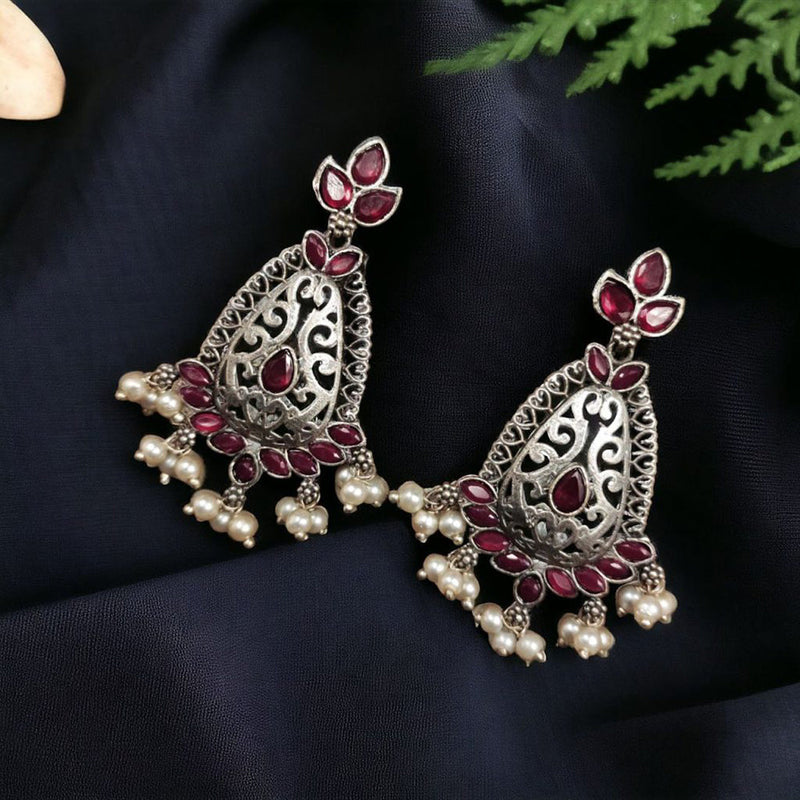 Maharani Jewels Oxidised Plated Pota Stone Dangler Earrings