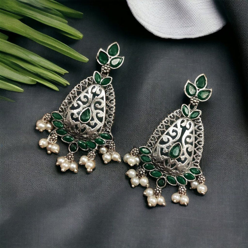 Maharani Jewels Oxidised Plated Pota Stone Dangler Earrings