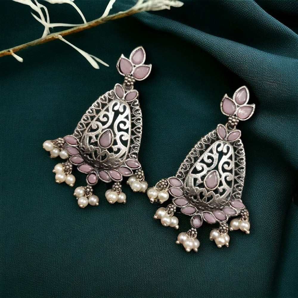 Maharani Jewels Oxidised Plated Pota Stone Dangler Earrings