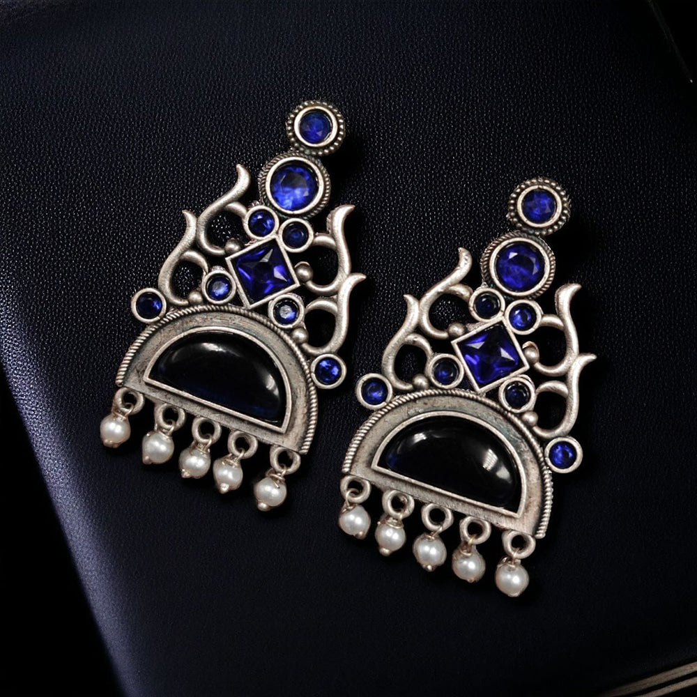 Maharani Jewels Oxidised Plated Pota Stone Dangler Earrings