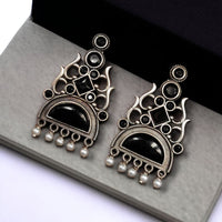 Maharani Jewels Oxidised Plated Pota Stone Dangler Earrings