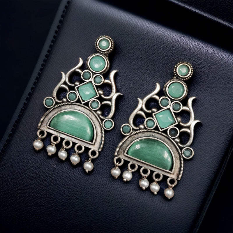 Maharani Jewels Oxidised Plated Pota Stone Dangler Earrings