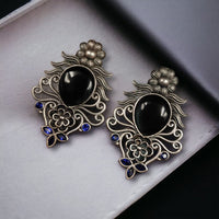 Maharani Jewels Oxidised Plated Pota Stone Dangler Earrings