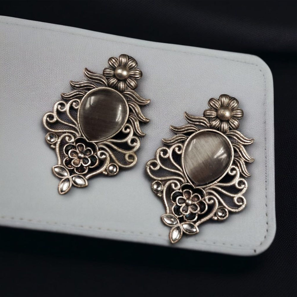 Maharani Jewels Oxidised Plated Pota Stone Dangler Earrings