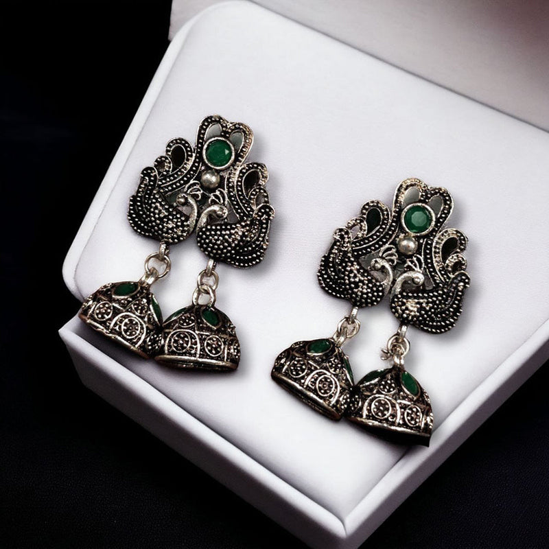 Maharani Jewels Oxidised Plated Pota Stone Jhumki Earrings