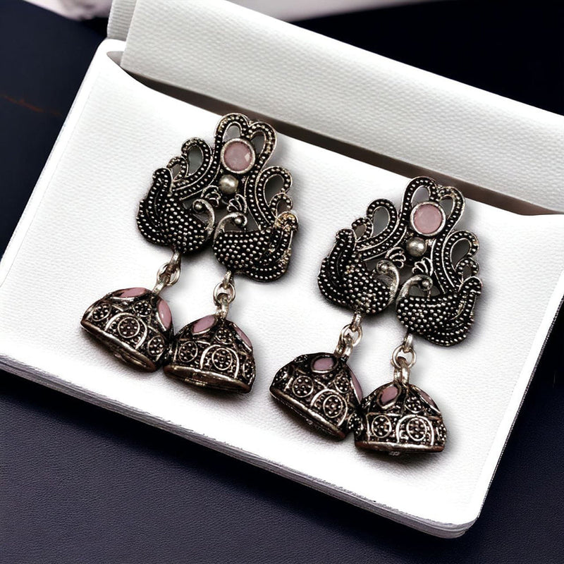 Maharani Jewels Oxidised Plated Pota Stone Jhumki Earrings