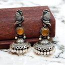 Maharani Jewels Oxidised Plated Pota Stone And Pearl Jhumki Earrings