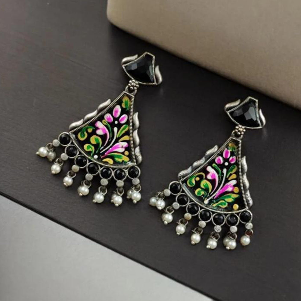 Maharani Jewels Oxidised Plated Pota Stone And Pearls Dangler Earrings