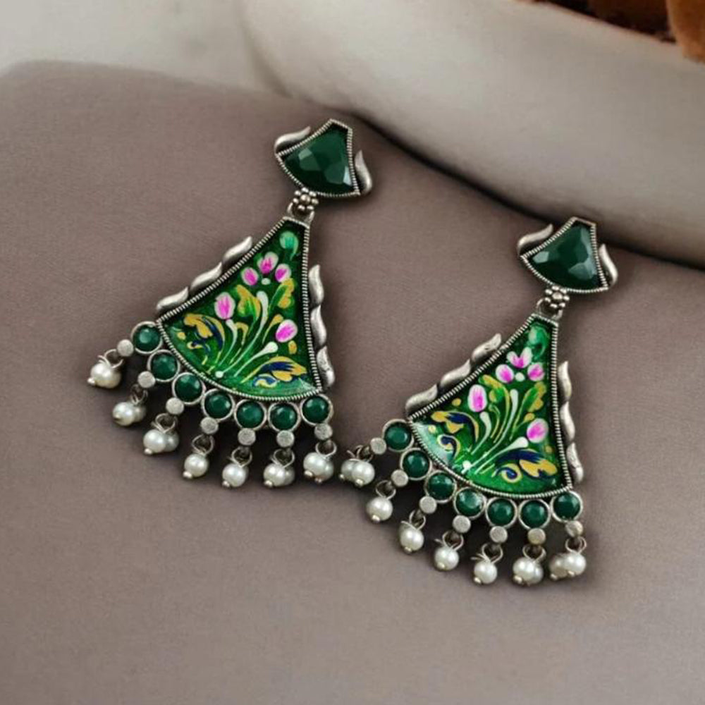 Maharani Jewels Oxidised Plated Pota Stone And Pearls Dangler Earrings