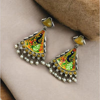 Maharani Jewels Oxidised Plated Pota Stone And Pearls Dangler Earrings