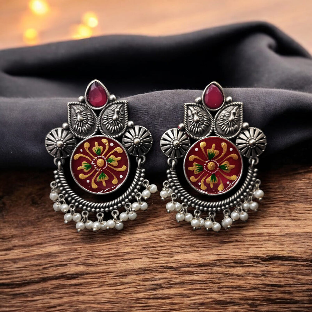 Maharani Jewels Oxidised Plated Pota Stone And Meenakari Dangler Earrings