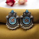 Maharani Jewels Oxidised Plated Pota Stone And Meenakari Dangler Earrings