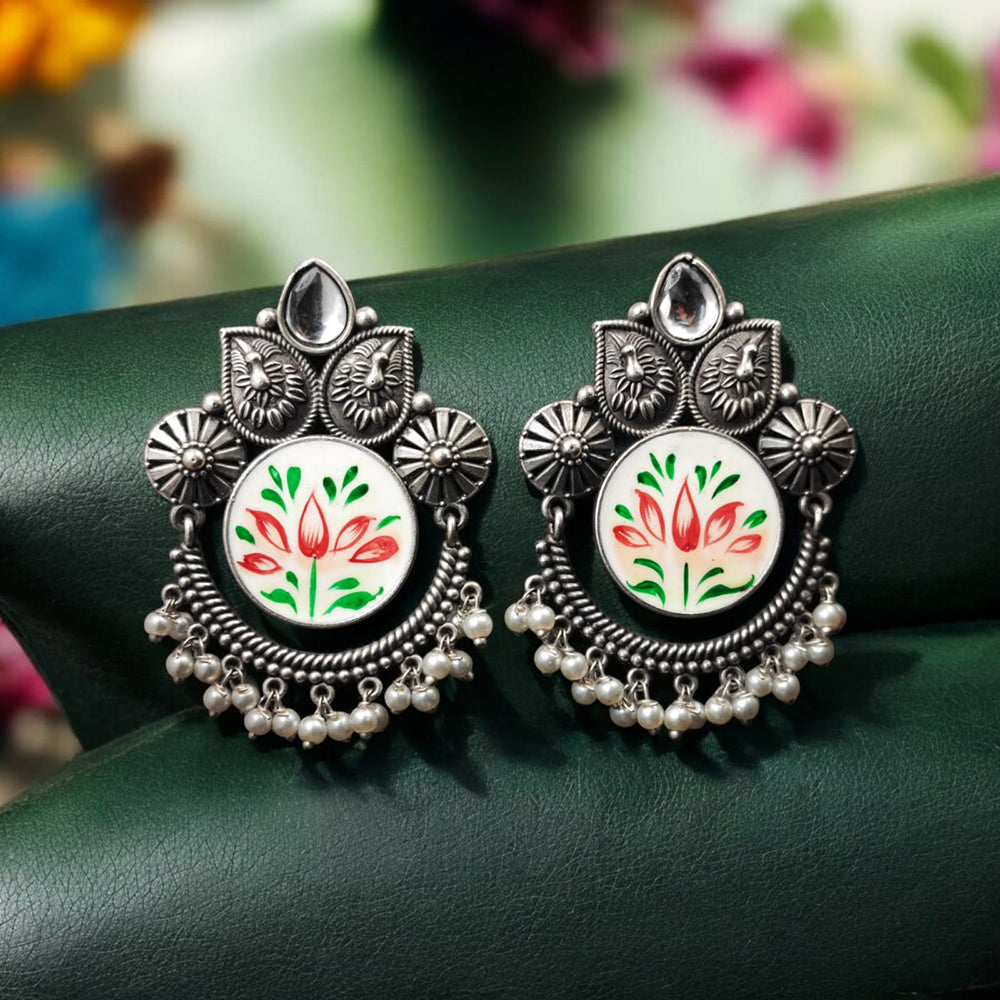 Maharani Jewels Oxidised Plated Pota Stone And Meenakari Dangler Earrings