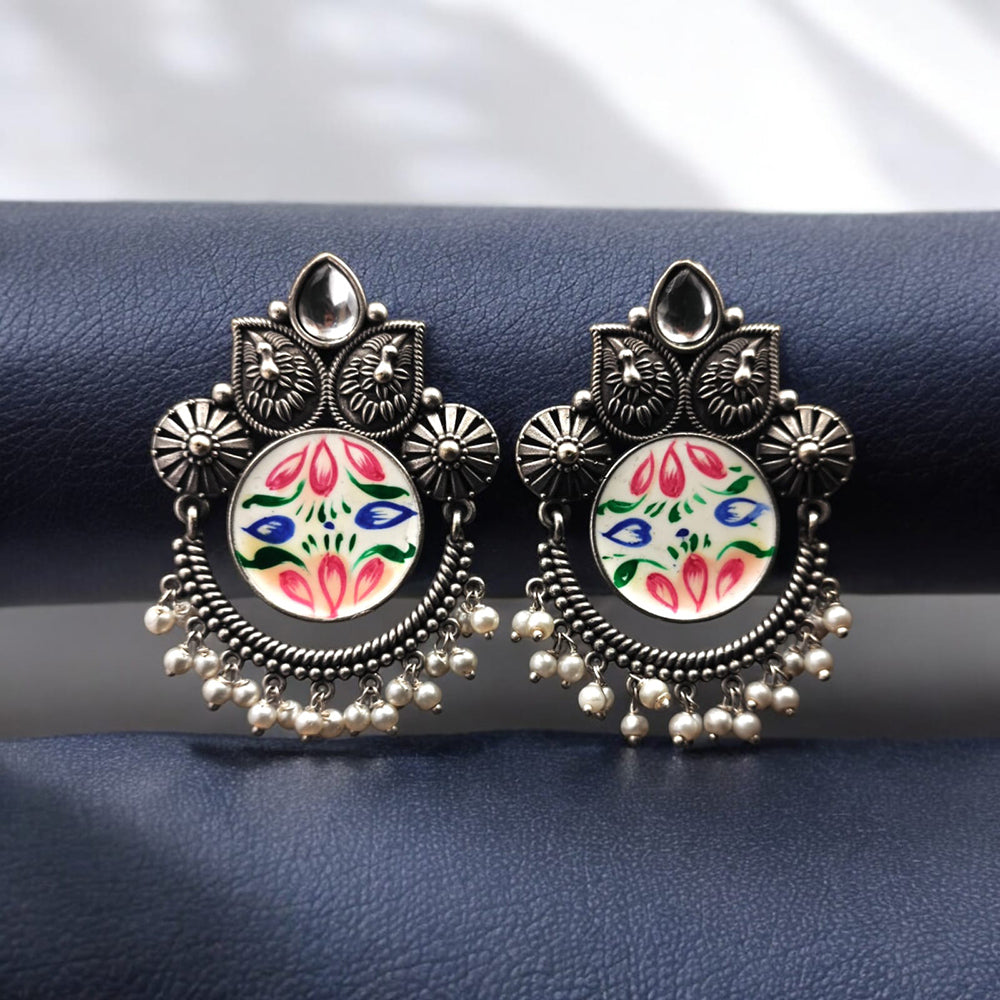 Maharani Jewels Oxidised Plated Pota Stone And Meenakari Dangler Earrings