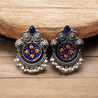 Maharani Jewels Oxidised Plated Pota Stone And Meenakari Dangler Earrings