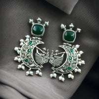 Maharani Jewels Oxidised Plated Pota Stone And Pearls Dangler Earrings