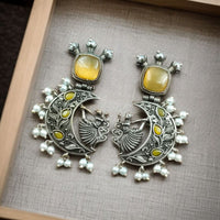 Maharani Jewels Oxidised Plated Pota Stone And Pearls Dangler Earrings