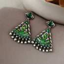 Maharani Jewels Oxidised Plated Pota Stone And Pearls Meenakari Dangler Earrings