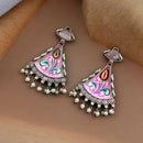 Maharani Jewels Oxidised Plated Pota Stone And Pearls Meenakari Dangler Earrings