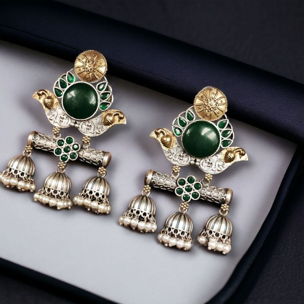 Maharani Jewels 2 Tone Pota Stone Jhumki Earrings