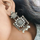 Maharani Jewels Silver Plated Pota Stone And Pearls Dangler Earrings