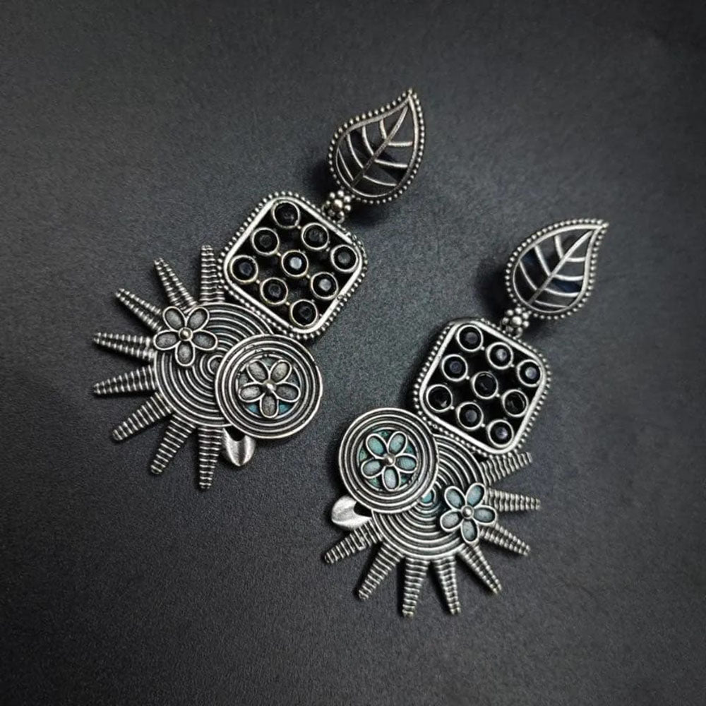 Maharani Jewels Oxidised Plated Pota Stone Dangler Earrings