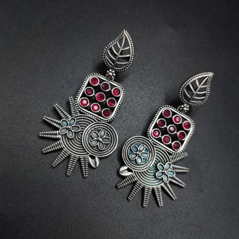 Maharani Jewels Oxidised Plated Pota Stone Dangler Earrings