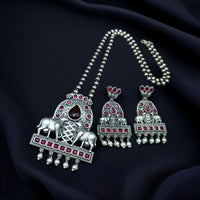 Maharani Jewels Oxidised Plated Pota Stone Necklace Set